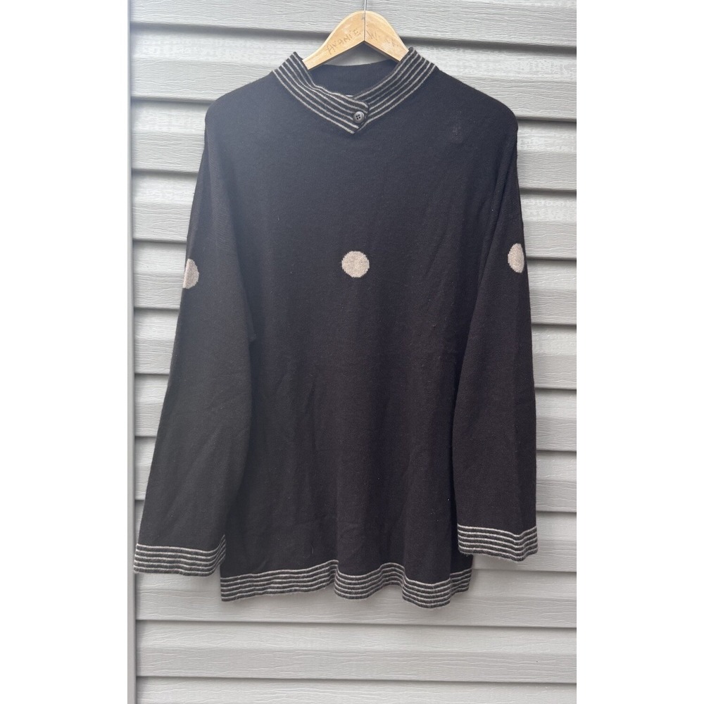 Krizia Maglia 42 Cashmere Pullover Mock Neck Button Polka Dot Stripe Sweater 6 8